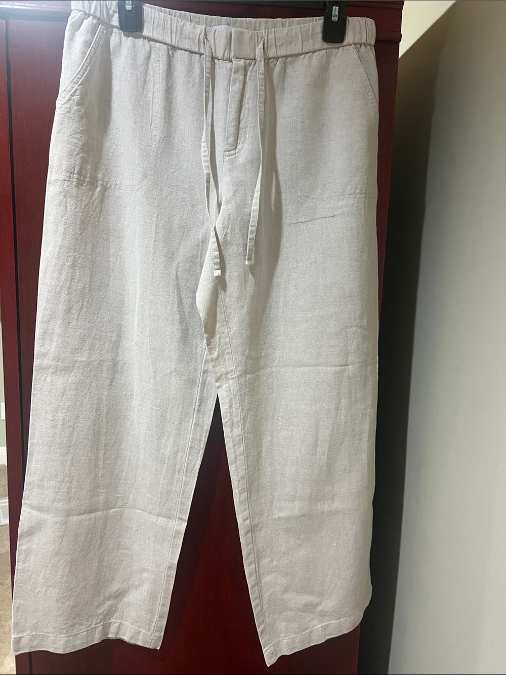 Ladies  Cream /wheat Drawstring Linen Blend Pants